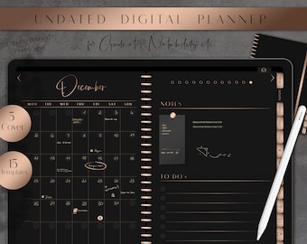 Undated Digital Planner Dark Mode , GoodNotes planner, Notability planner, Planner , iPad planner, Android , Calendar english gold