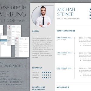 Application Template, Professional Resume Template for Word, Modern Simple, Layout, Design, CV Template, Instant Download German Grey