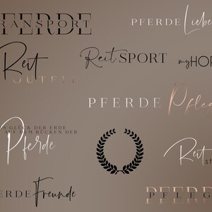 May include: A collection of logos featuring the word "Pferde" in various styles and fonts. The logos include phrases like "Reit Sport", "Pferde Pflege", and "Pferde Freunde".