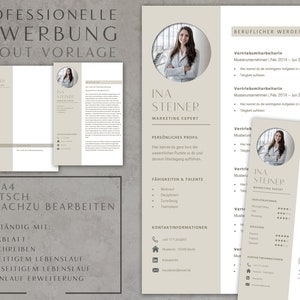 Application template German, resume template for Word and Pages, cover sheet, cover letter attachments, professional application, modern resume