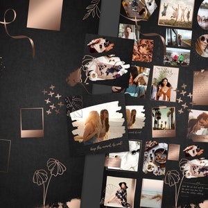 Puede incluir: Un collage de im&aacute;genes con un tema de oro rosa. Las im&aacute;genes incluyen personas, naturaleza y texto. El texto incluye las frases "Keep this moment it is real!" y "Like you have never felt the money can flow the steady way".