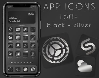 App Icons Black Silver | 150+ Premium Iphone Apple and Samsung App Icons | 3D | Ios14 | Spring | Men | Man | boys | dark | black | silver