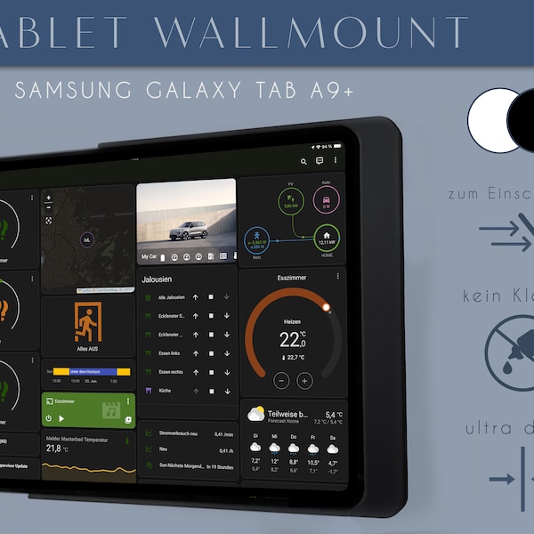 Samsung Galaxy Tab A9+ Wandhalterung | Design Wandhalterung | Tablet Wall Mount, Smarthome, schmal, modern, weiß/ schwarz, sliding, slide in