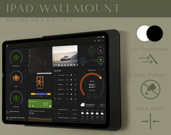 iPad Air 4 & 5 Wandhalterung | Design Wandhalterung | Tablet Wall Mount, Smarthome, schmal, modern, ohne Befestigungen an iPad, schwarz/weiß