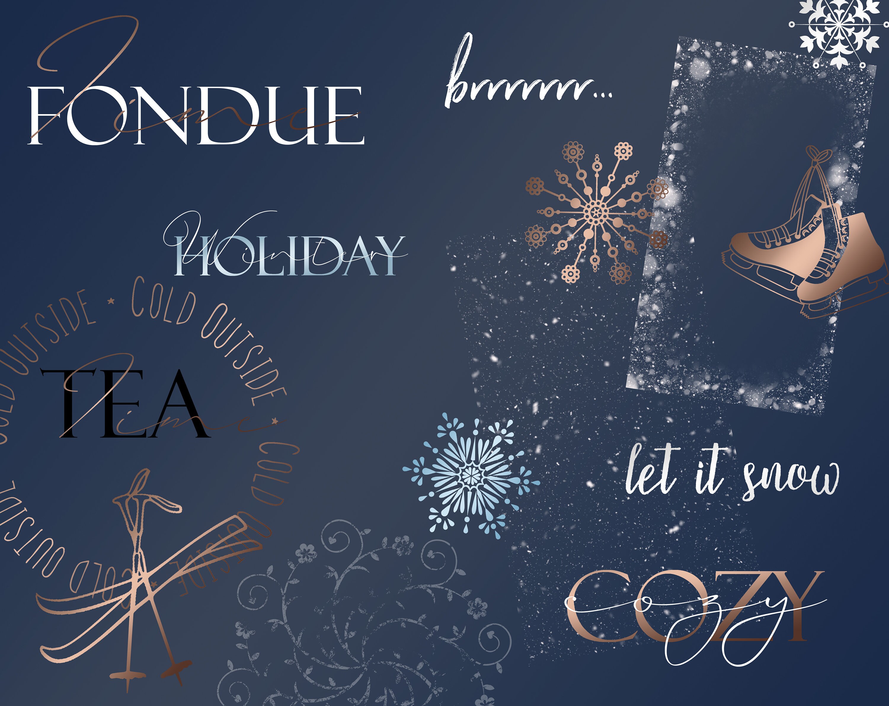 Drawing & Illustration Clipart 160+ Winter Instagram sticker Rose gold