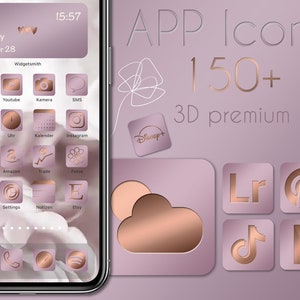 App Icons rosegold & pink | 150+ Premium Iphone Apple and Samsung App Icons | Love | Spring gold ios14