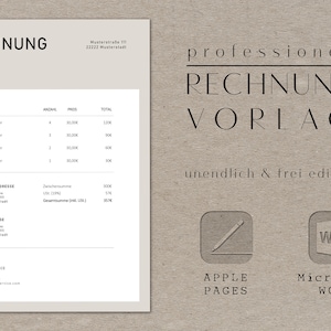 Rechnungs-Vorlage, professionelle Rechnungsvorlage deutsch für Word und Pages modern einfach, Layout, Design, Gewerbe, sofort Download Aktiv
