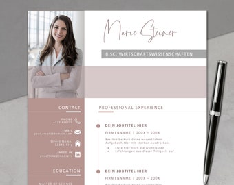 Resume template, professional resume template for Word and Pages, modern simple, layout, CV template, instant download German rose