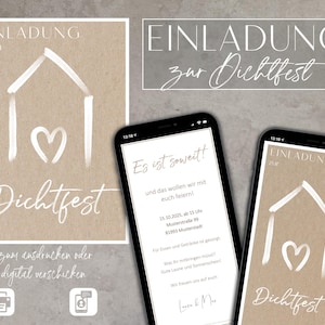 Plantilla digital para fiesta de sellado de invitaciones, diseño de Word, editable, imprimible, DIN A4, para iPhone, sangría de construcción de casas, impresión, papel artesanal
