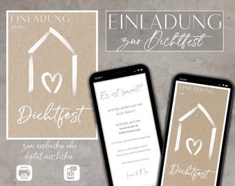 Invitation sealing party digital template Word layout editable printable, DIN A4, Iphone house building indentation, print, craft paper
