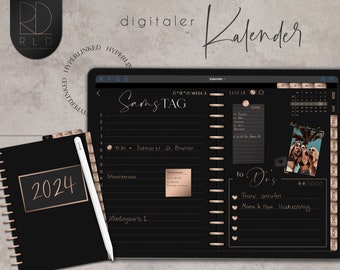 Digital Planner 2024 German | Goodnotes and Notability Rose Gold Premium | gold, for iPad 500+ pages customizable, easy to use