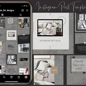 Canva Instagram Puzzle Feed Template | Concrete Gray Instagram Templates | 18 posts | Instagram Templates | Canva Instagram Post Templates