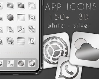 App Icons Silver Surfer White | 150+ Premium Iphone Apple and Samsung App Icons | 3D | Ios14 | Spring | Olive | silver | You | neutral grey