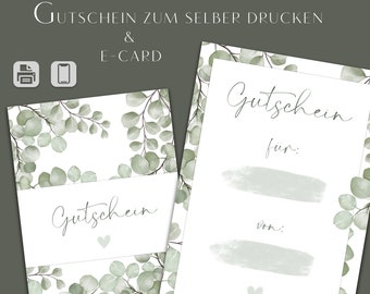 Voucher Card Minimalist, DIY Gift Template, Editable Gift Voucher, German Download, Printable Gift Card, Print