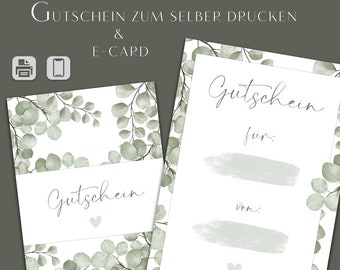Voucher card minimalist, DIY gift template, editable gift voucher, German download, printable gift card, print