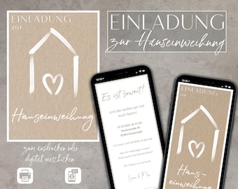 Housewarming Invitation Digital Template Word editable printable, DIN A4, Iphone house building, print, craft paper, flat roof, housewarming party