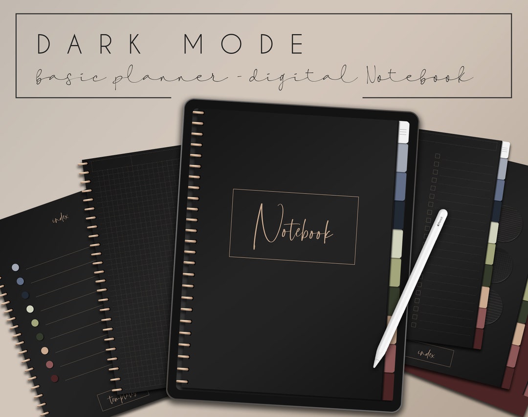 Noteability Notebook Digital Notebook | Goodnotes, Notability Premium | Dark Mode | Black ...