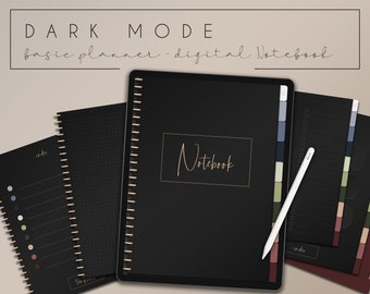 Digital Notebook | Goodnotes, Notability Premium | dark mode | black | iPad infinitely expandable, simple journal templates hyperlinked