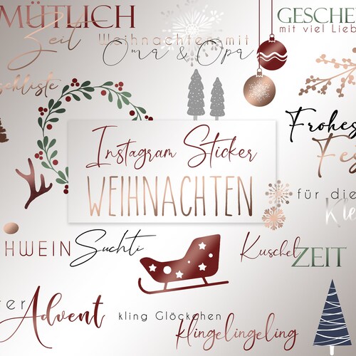 170 Christmas Instagram Sticker Pack Rose Gold Snow Etsy