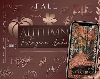 120+ Fall Instagram Stickers Fall | rose gold | boho style | Instagram story stickers | Autumn | Vacation | Fashion | Clipart | Decoration