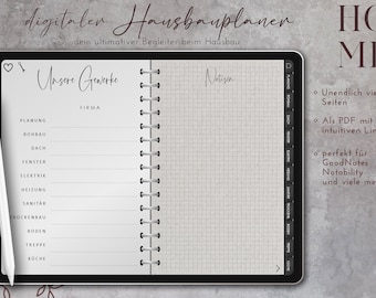 Digital home construction planner daily planner diary | planner | Goodnotes & Notability endless undated to-do list Ipad, construction, builders