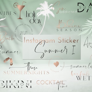 Instagram Story Sticker Summer rosegold | 100+ | Travel | Holiday | Vacation | Summer Clipart PNG German Plants Nature Sun
