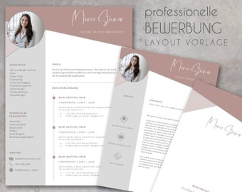 CV template, professional application template for Word & Pages, modern and simple layout design, instant download in German (rose).