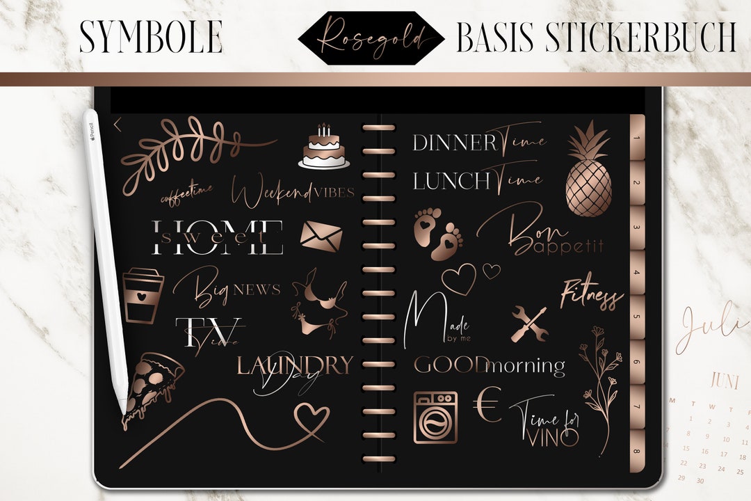 Sticker Notes Gold Digital Sticker Album for Goodnotes and Notability Rosegold Premium ...