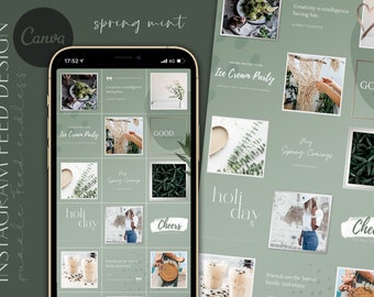 Plantilla de feed de rompecabezas de Instagram de Canva | Plantillas orgánicas de menta pastel | 21 publicaciones | Plantillas de Instagram | Plantillas de publicaciones de diseño sin fin de Canva