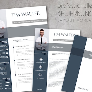 Plantilla de currículum, plantilla de currículum profesional para Word, moderno y simple, diseño, plantilla de CV descarga instantánea Hombre azul alemán