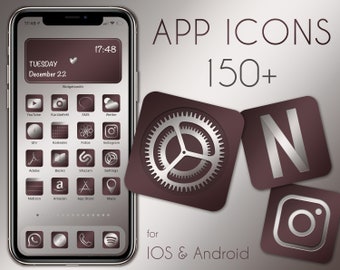 App Icons Old Red Silver | 150+ Premium Iphone Apple and Samsung App Icons | 3D | Ios14 | Spring | Olive | silver | Girl