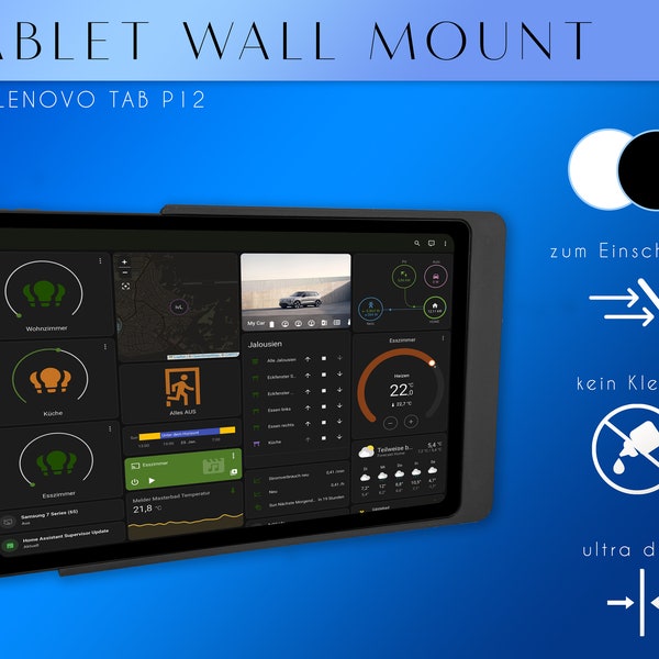 Supporto da parete per Lenovo Tab P12 | Supporto da parete di design | Supporto da parete per tablet, casa intelligente, sottile, moderno, bianco o nero
