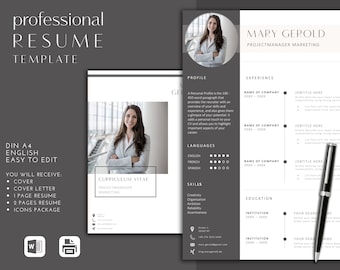 Resume Template English, Professional Modern Resume Template for Pages, Word Clean Modern Executive Resume Template 2022, CV Template