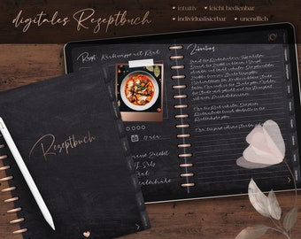 Digitales Rezeptbuch Kochbuch rosegold - deutsch - unendlich erweiterbar - PDF Recipe Book for Goodnotes Notability, Hyperlinked Recipe Book