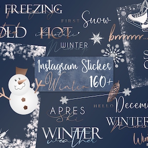 Plus de 160 autocollants Instagram d’hiver | Or rose | neige | Autocollants d’histoire Instagram |  Vacances | Mode | Cliparts | décoration