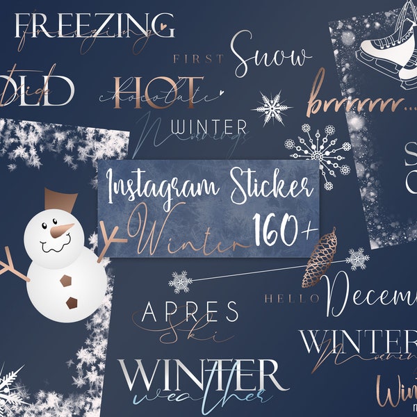 160+ Winter Instagram sticker | Roségold | Schnee | Instagram story stickers |  Vacation | Fashion | Clipart | Decoration