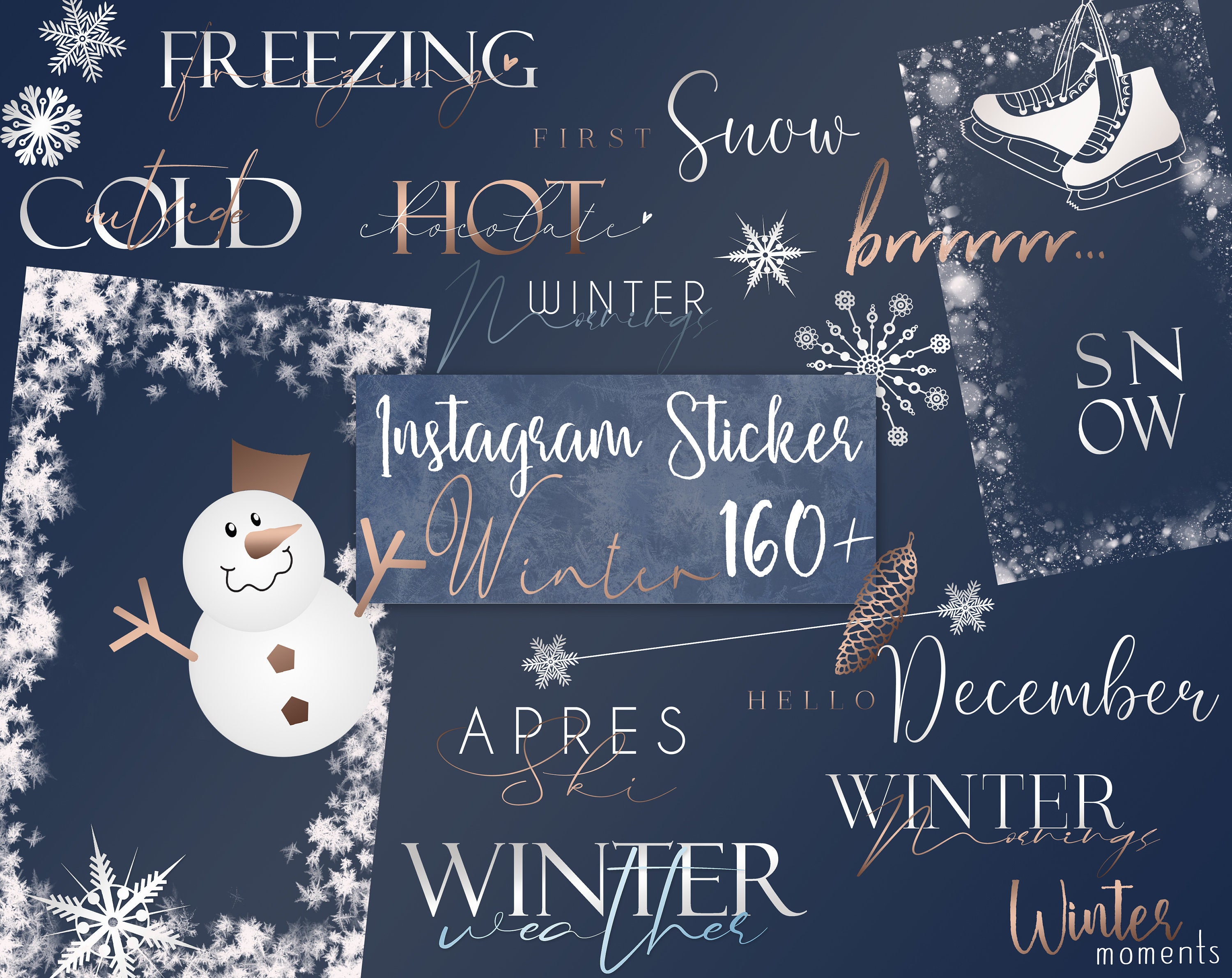 Drawing & Illustration Clipart 160+ Winter Instagram sticker Rose gold