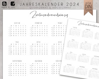 2024 minimalistischer Jahreskalender, Jahresplaner, Querformat, Hochformat, Druckbar Jahresübersicht, digital, Goodnotes, Wandkalender