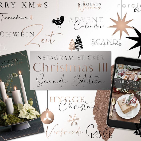 Christmas Instagram sticker Scandinavian Edition 150+ Roségold | Weihnachten Instagram story stickers | Black | Brush| Clipart | Decoration