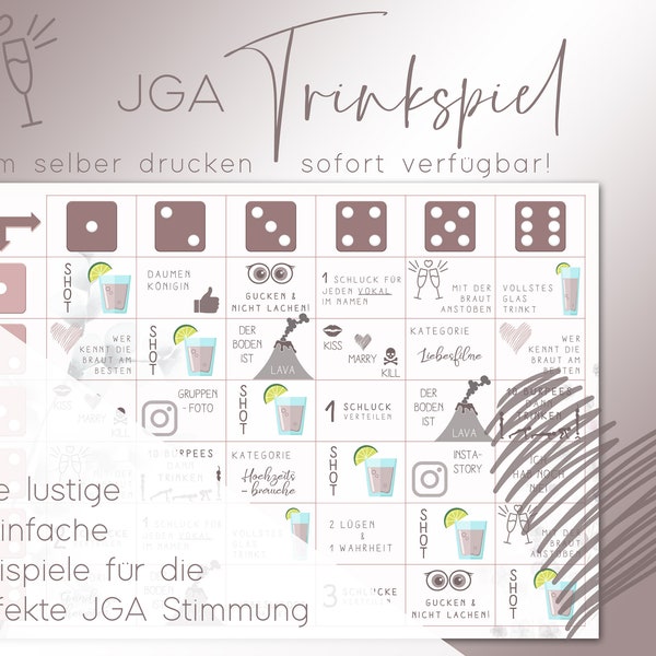 JGA Trinkspiel | Junggesellenabschied | Braut | inkl. Anleitung | Geschenk | Party Spiel | drucken | digital | deutsch Scharade