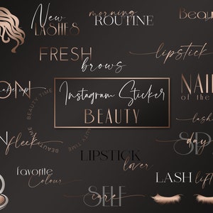 100+ Instagram Story Sticker Beauty | Instagram Sticker Beauty Lashes | Hair| Cosmetic| Clipart | Lipstick| Makeup | Everyday Nails rosegold