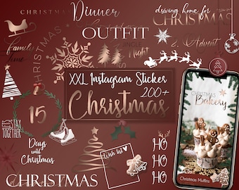 200+ Christmas Instagram sticker XXL Pack  | Roségold | Schnee | Instagram story stickers | Vacation | Fashion | Clipart | Decoration