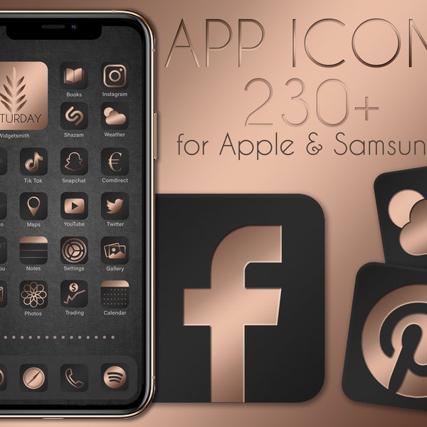 App Icons rosegold &zwart | 230+ Premium Iphone Apple en Samsung App Iconen | Liefde | Lente goud ios14