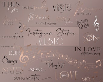 Instagram Sticker Music, Musician 90+ Story Stickers | rose gold | gold | German | Music | Words | Lettering | Love | Singer
