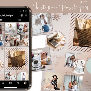 Instagram Puzzle Feed Template, creme white rosegold | Instagram Post template, Instagram Puzzle Canva, without Canva Insta Template