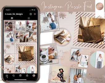 Plantilla de feed de rompecabezas de Instagram, oro rosa blanco crema | Plantilla de publicación de Instagram, Instagram Puzzle Canva, sin plantilla Canva Insta