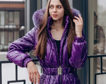 Handcrafted Purple Women's Ski Jumpsuit: Tailored Ski Overall Perfect for Winter Adventures, Ideal for Skiing and Snowboarding! Any Size!