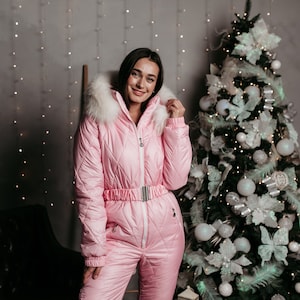 Custom Light Pink Women's Ski Jumpsuit: Made to Measure Ski Overall Tailored for Your Comfort! Waterproof and Available in ANY SIZE!