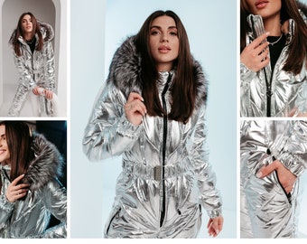 Custom Silver Women's Ski Jumpsuit: Any Size Available! Tailored Ski Overall Made to Measure for Your Winter Adventure!