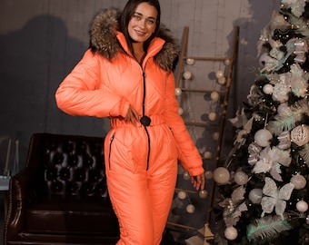 Tuta da sci arancione personalizzata da donna: tuta da sci su misura per avventure su sci e snowboard! Taglie forti disponibili!